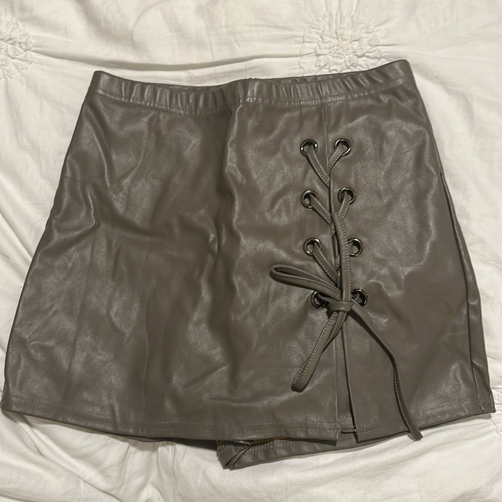 Lace Up Grey Leather Skort